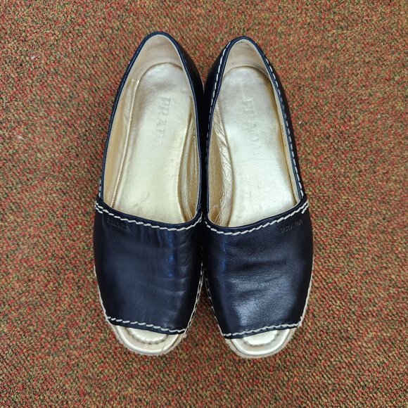 Prada Leather Espadrille Platform Open Toe Shoe - Picture 2 of 8